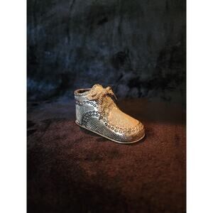 Silver Baby Bootie Birth Record Shoe - Weight, Length